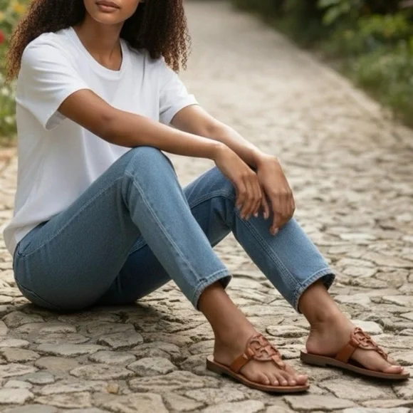 Tory Burch Brown Leather Logo Sandals. Womens size 8. - Picture 8 of 8